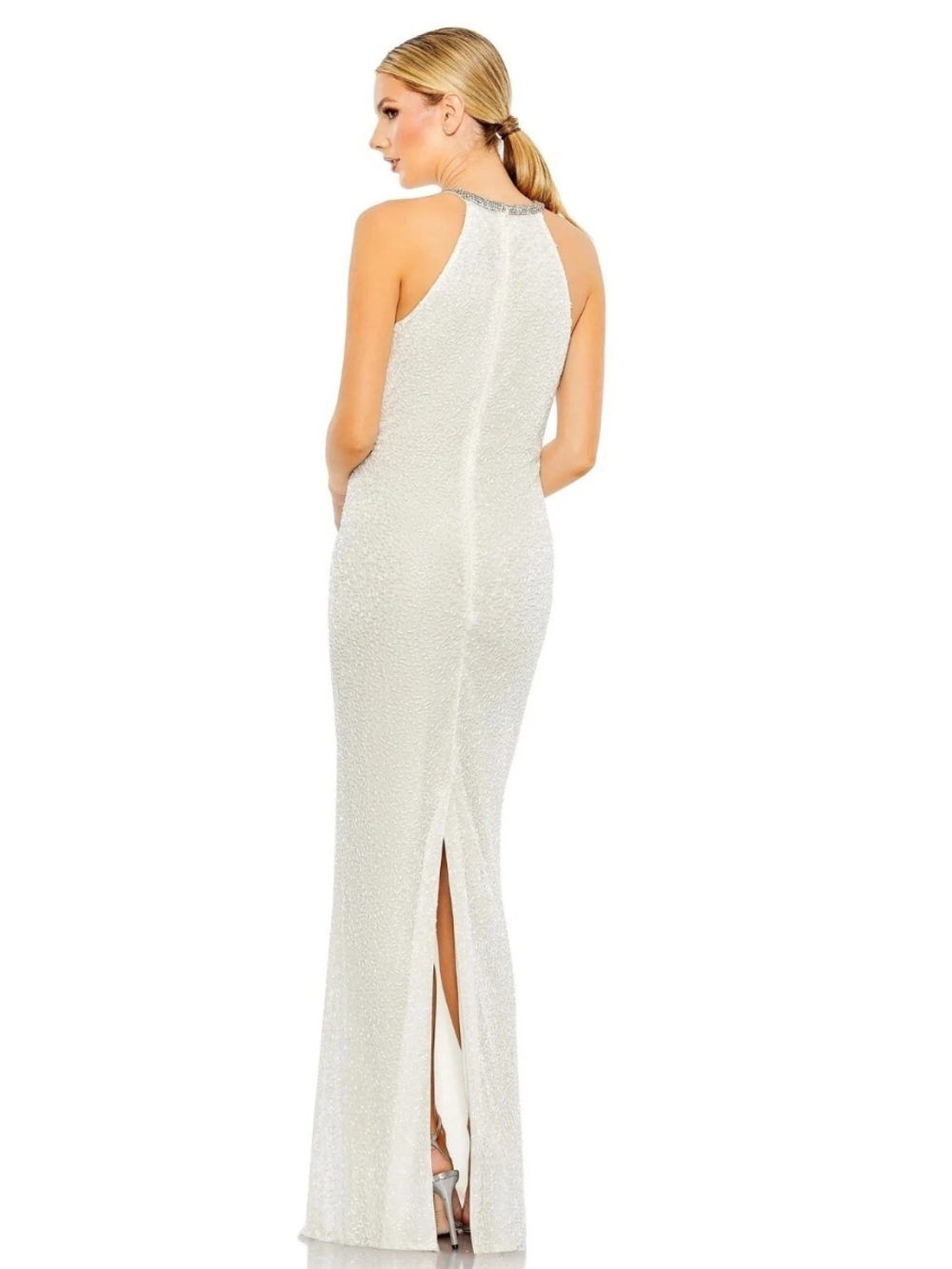 Mac Duggal Ivory Beaded Halter Maxi Gown- size 8 - Picture 3 of 7